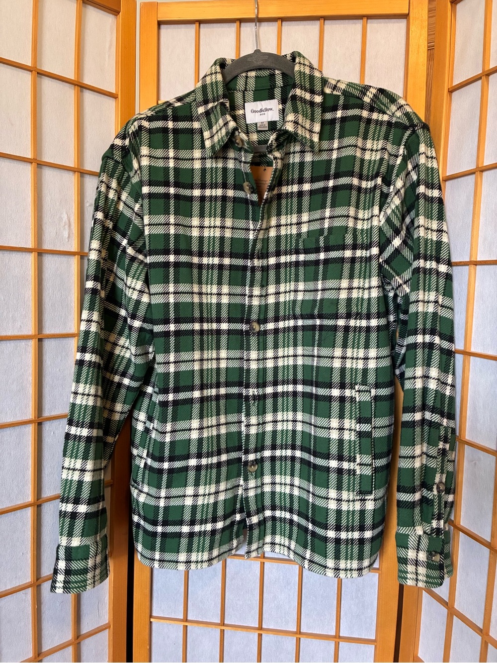Goodfellow & Co Men's Green Plaid Button-Up Shacket